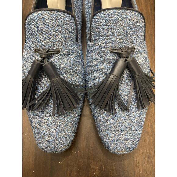 Sebastian Cruz Couture Blue Slip Tweed Loafers Tassle 40 Size 7.5 $1495 main image 9